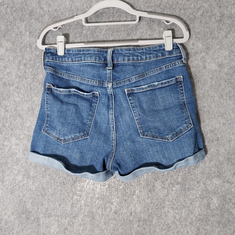 Old Navy OG Straight High-Rise Denim Jean Shorts Womens 8 Blue Distressed Cuffed - Picture 6 of 9